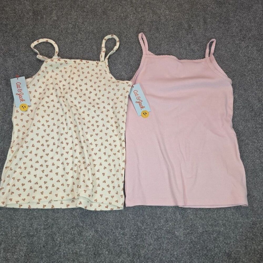 Girls 2 Pack Ribbed Tank Tops Size XL 14 Pink & Floral